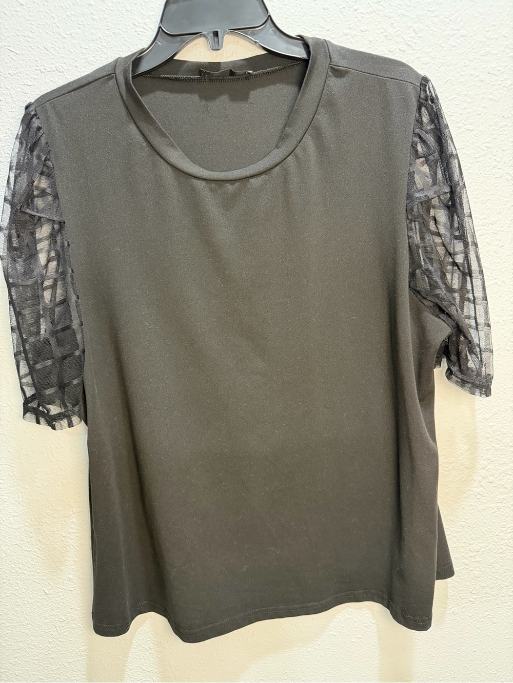SHEIN Black Top with Sheer Checkered Short Sleeves